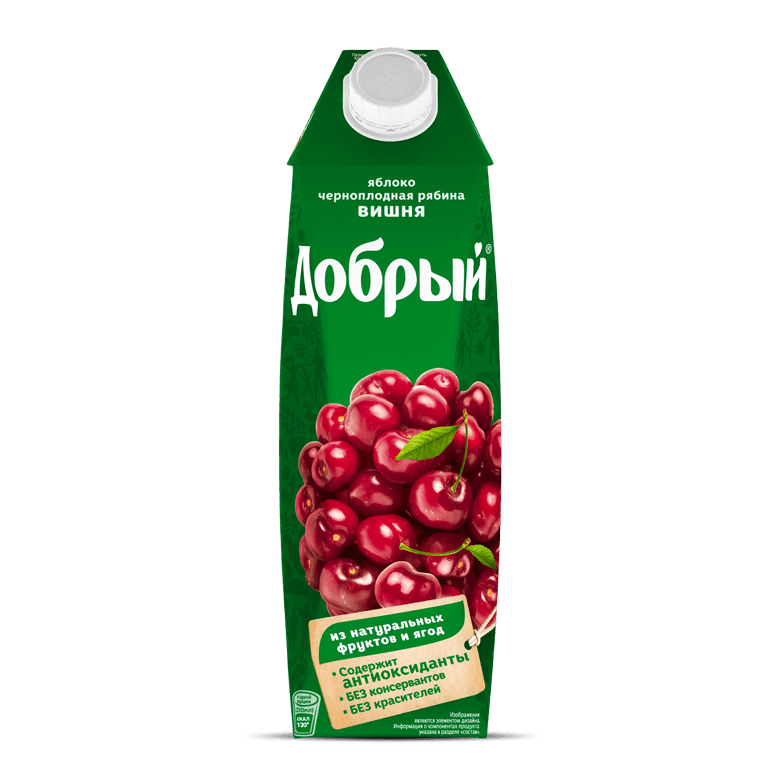 Сок Добрый Вишня, Черноплодная Рябина, Яблоко 1л (12 шт/уп)
