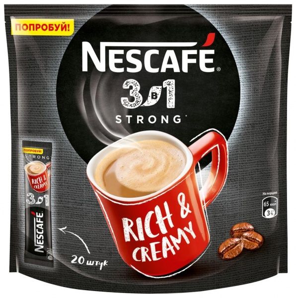Кофе "Нескафе" (Nescafe) Крепкий 3 в 1 (20 шт/уп)